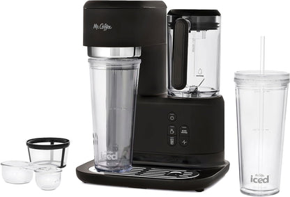 Mr. Coffee 3-in-1 Single-Serve Frappe, Iced, and Hot Coffee Maker and Blender | Coffee Machine with Reusable Filter, Scoop, Recipe Book & 2 Tumblers | Black