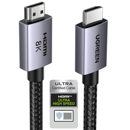 UGREEN 10K 8K HDMI 2.1 Cable 48Gbps 10FT, Certified 8K@60Hz 4K@120Hz 144Hz High Speed Gaming Cable Braided Cord, eARC HDCP 2.3 Dynamic HDR Compatible for HDTV/PS5/Xbox/SoundBar/RTX3090/Blu-ray