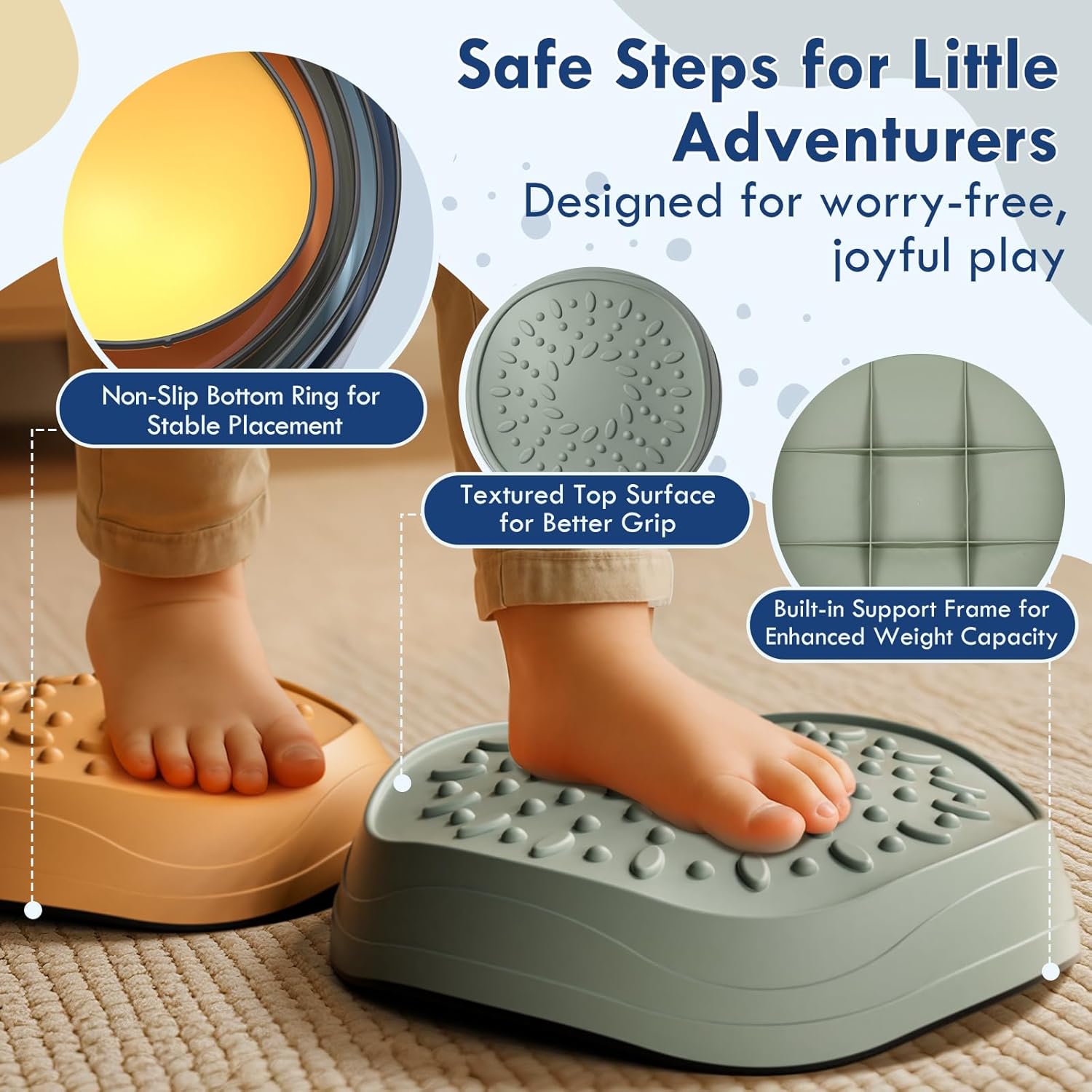 Lehoo Castle Toddler Stepping Stones Set, Non-Slip Balance Stones for Kids 18 Months+, Indoor & Outdoor Obstacle Course Toys, Sensory and Coordination Development - PuriLite