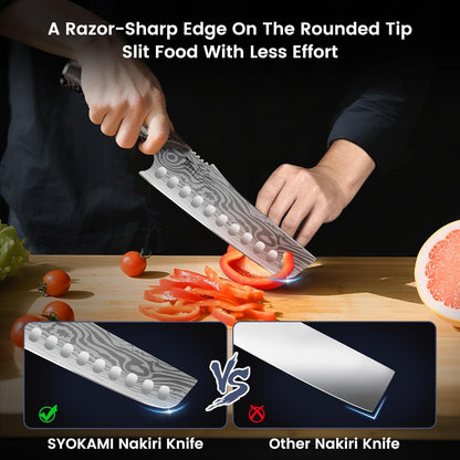 SYOKAMI Meat Cleaver Chef Knife, 7.7 Inch Multifunction Butcher Knife with Herb Stripper and Sheath, Chinese Cleaver Heavy Duty Bone Chopper, Meat Cutting, Damascus Pattern Full Tang Wood Handle