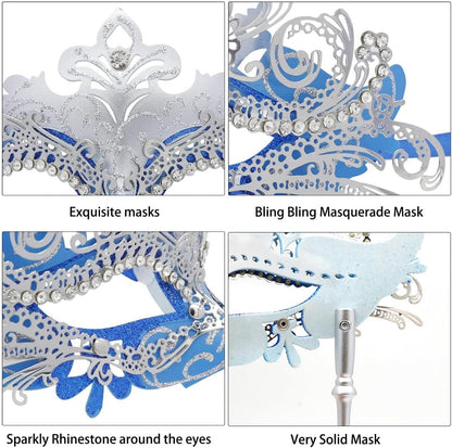 Coddsmz Masquerade Mask with Stick Venetian Mask Mardi Gras Decorations for Womens Halloween Costume Mask