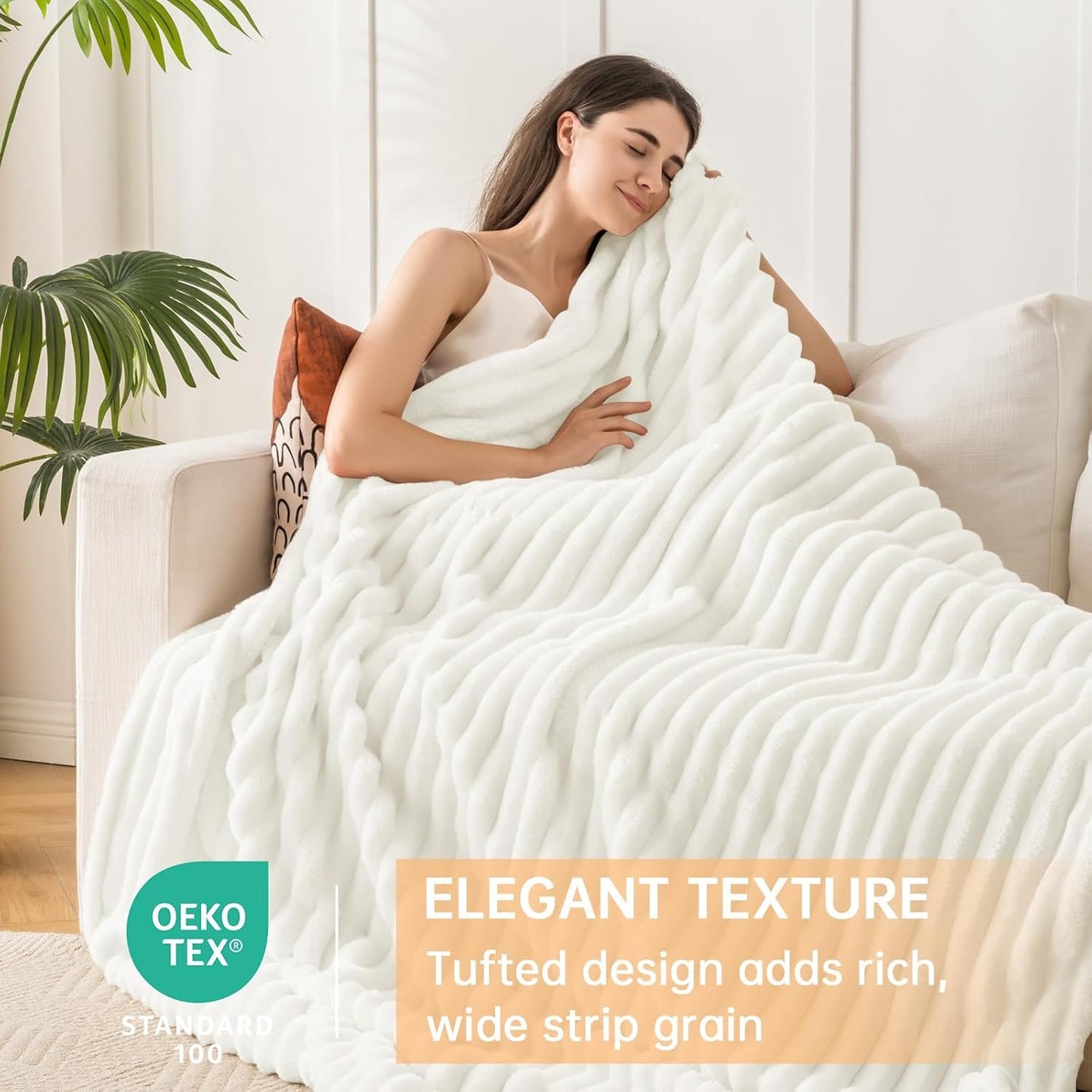 MUXHOMO Fluffy White Throw Blanket for Couch & Bed, Cozy Soft Flannel Fleece Blankets, Plush and Thick Throw for Winter, 50 X 60 Inches