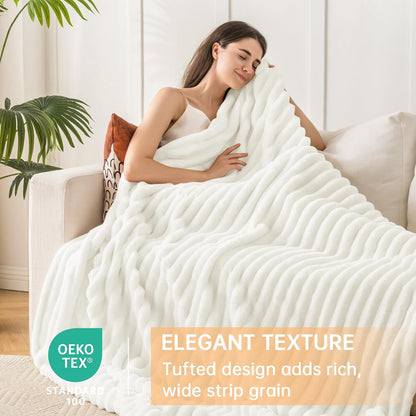 MUXHOMO Fluffy White Throw Blanket for Couch & Bed, Cozy Soft Flannel Fleece Blankets, Plush and Thick Throw for Winter, 50 X 60 Inches