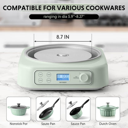 BUYDEEM LP55 5-in-1 Slow Cooker, Compatible with Various Cookwares, Multi-Cooker with Two Temperature Settings, Auto Keep Warm for 2H, Cozy Greenish, No Pot Included
