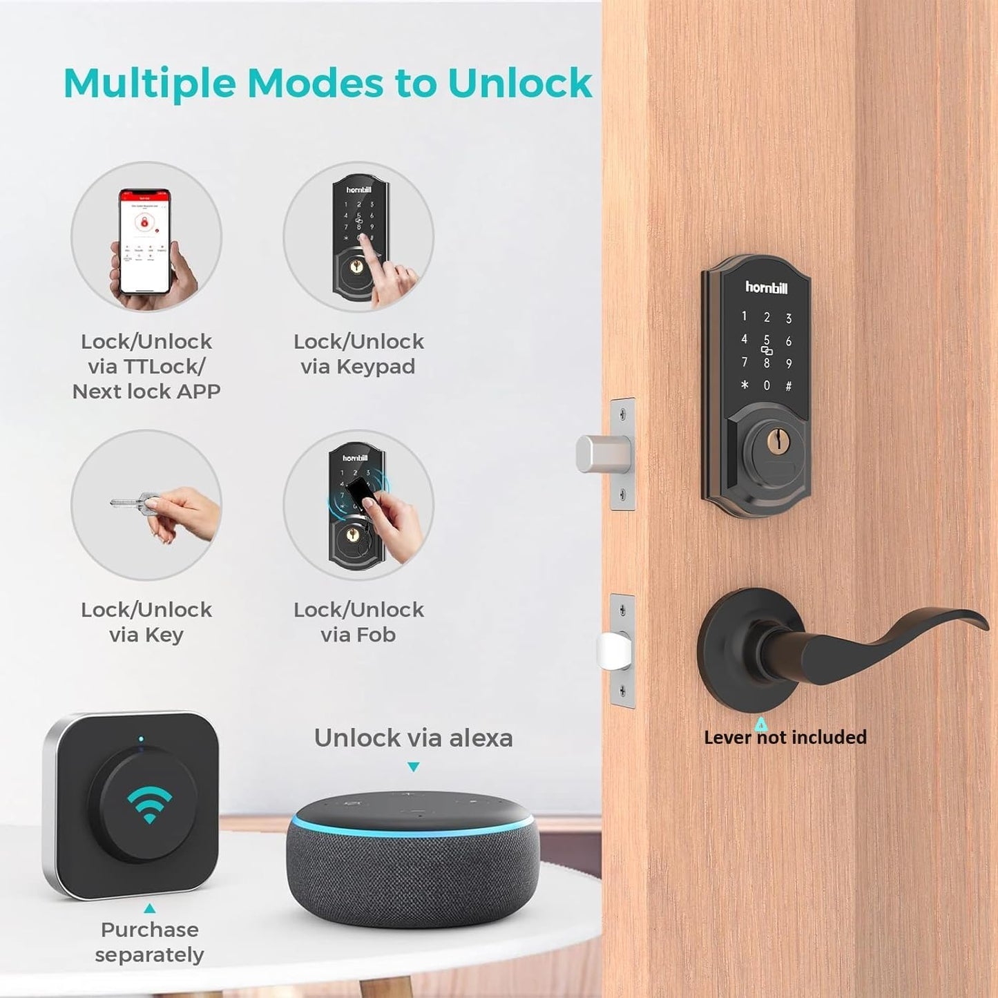 Keyless Entry Door Lock Deadbolt, Hornbill Smart Lock Front Door, Electronic Door Locks with Keypads, Digital Auto Lock Bluetooth Smart Door Locks for Homes Bedroom