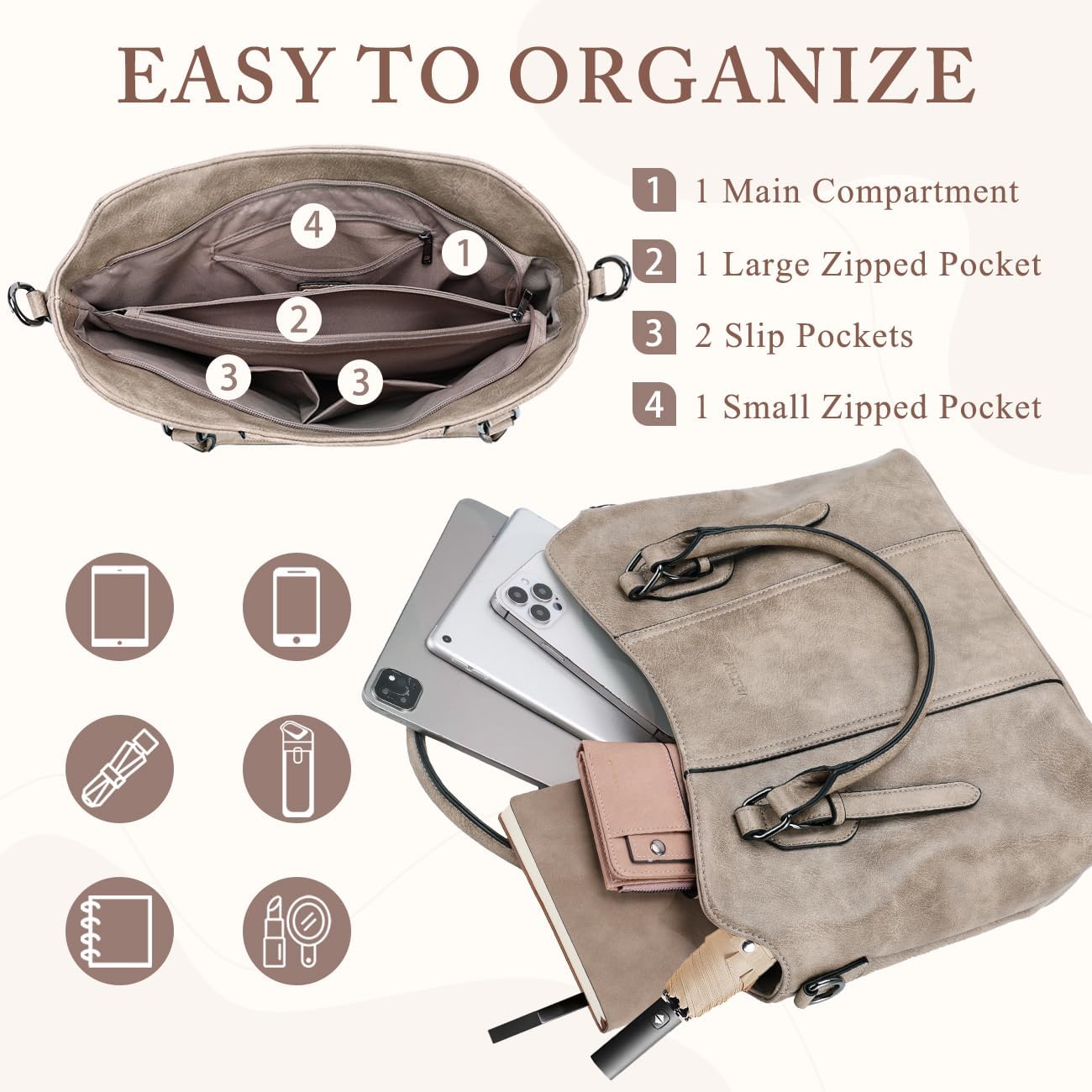 Hobo Bags for Women,VASCHY Vegan Leather Handbag Purse Top Handle Satchel Boho Shoulder Bag with Crossbody Guitar Strap