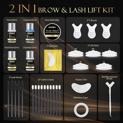 Eyelash Perm Kit, Lash Lift Kit, Eyebrow Lamination Set, Curling Lash Extension & Eyebrow Lift, Suitable for Salon & Home Use, Lasts For 6-8 Weeks (Black)