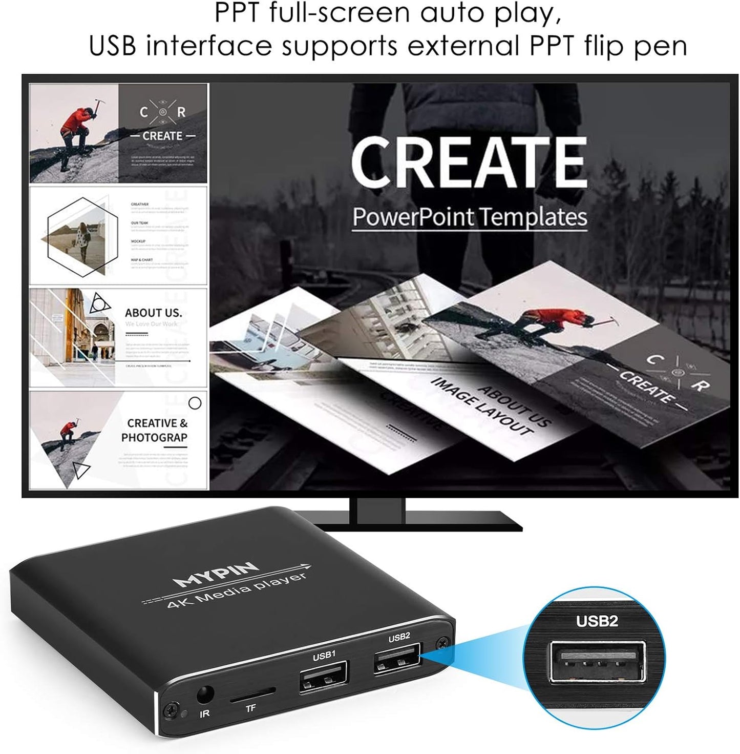 4K Media Player with Remote Control,Digital MP4 Player for 8TB HDD/USB Drive/TF Card/H.265 MP4 PPT MKV AVI Support HDMI/AV/Optical Out and USB Mouse/Keyboard-HDMI up to 7.1 Surround Sound…
