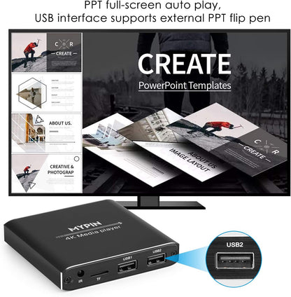 4K Media Player with Remote Control,Digital MP4 Player for 8TB HDD/USB Drive/TF Card/H.265 MP4 PPT MKV AVI Support HDMI/AV/Optical Out and USB Mouse/Keyboard-HDMI up to 7.1 Surround Sound…