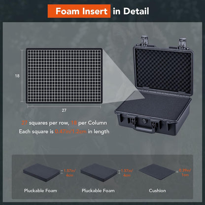 Lykus HC-3810 Waterproof Hard Case with Customizable Foam Insert, Interior Size 38x28x13.5cm, Suitable for Camera, Lens, Drone, mic, Flashlight, Telescope, Action cam, Electronics, Tools, and More
