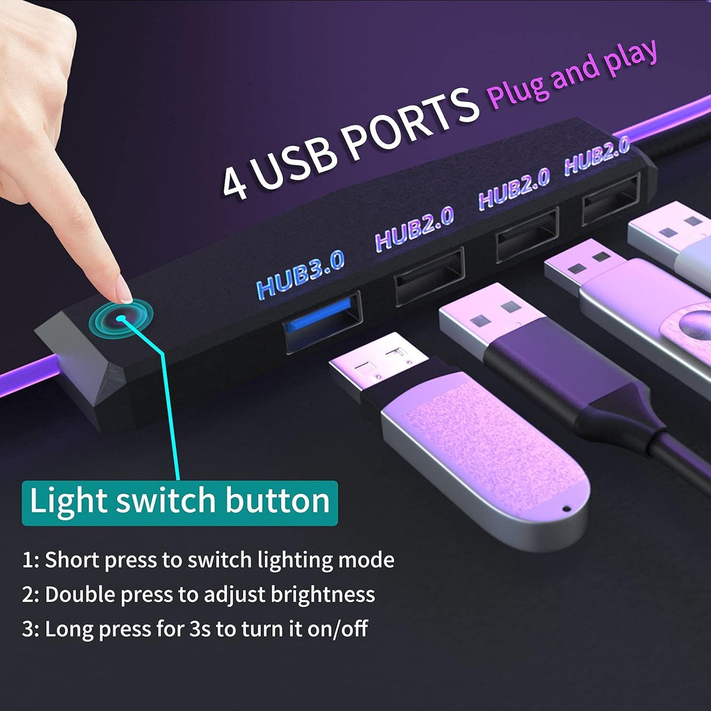RGB Gaming Mouse Pad with 4-Port USB Hub | Oversized Anti-Slip Waterproof Mouse Mat with 13 Lighting Modes, 80x30 cm for PC & Laptop Gaming - PuriLite