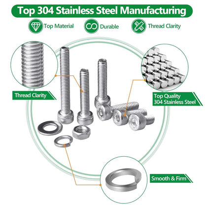 860PCS Metric Screw Assortment Kit, M2 M3 M4 M5 Machine Screws with Lock & Flat Washers, 10.9 Grade Alloy Steel, Metric Hex Button Head Cap Nuts and Bolts Assortment Kit with 4 Wrenches