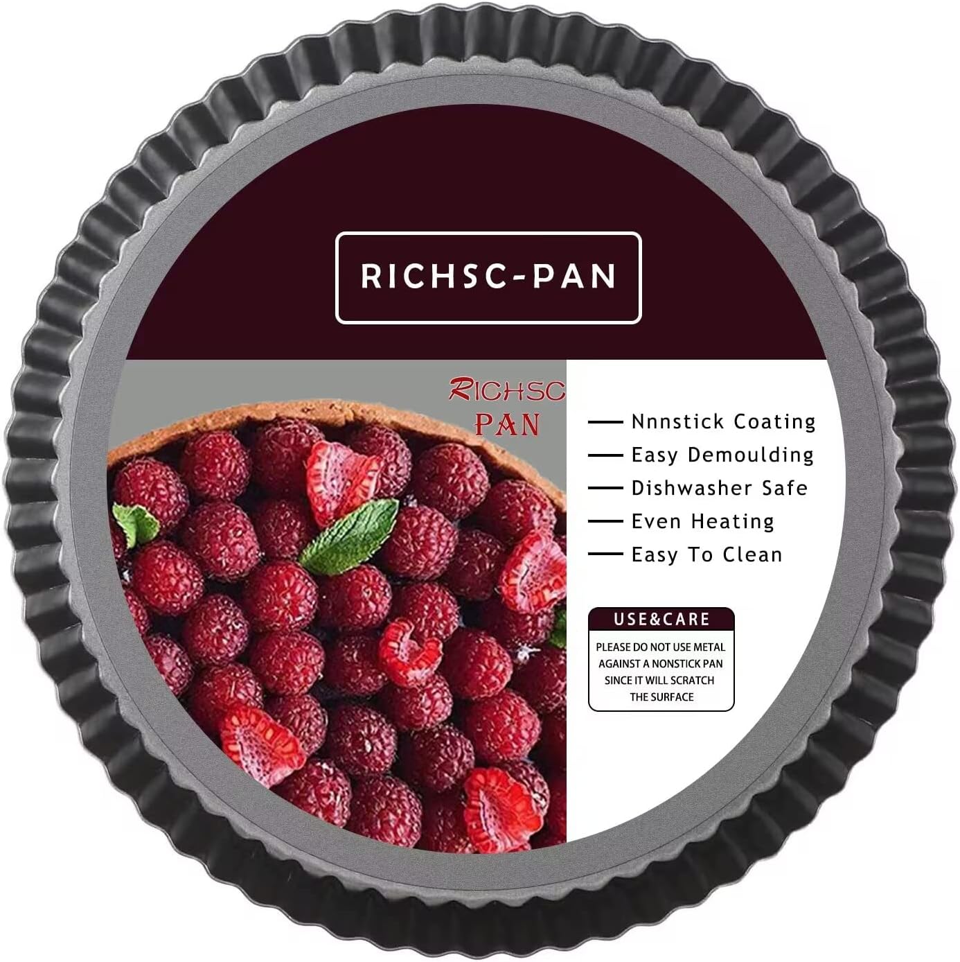 Tart Pan, Quiche Pan, RICHSC Non-Stick Removable Loose Bottom Carbon Steel 9In Tart Pan, Easy to Operate and Clean.