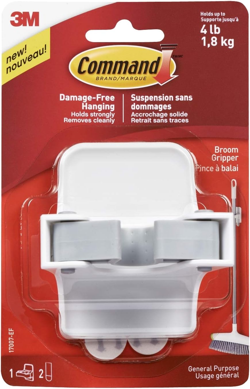 Command Broom and Mop Grippers Wall Hook, Damage Free Hanging Wall Mount Broom and Mop Holder, No Tools Household Cleaning Organizer for Living Spaces, 6 Hangers and 16 Command Strips