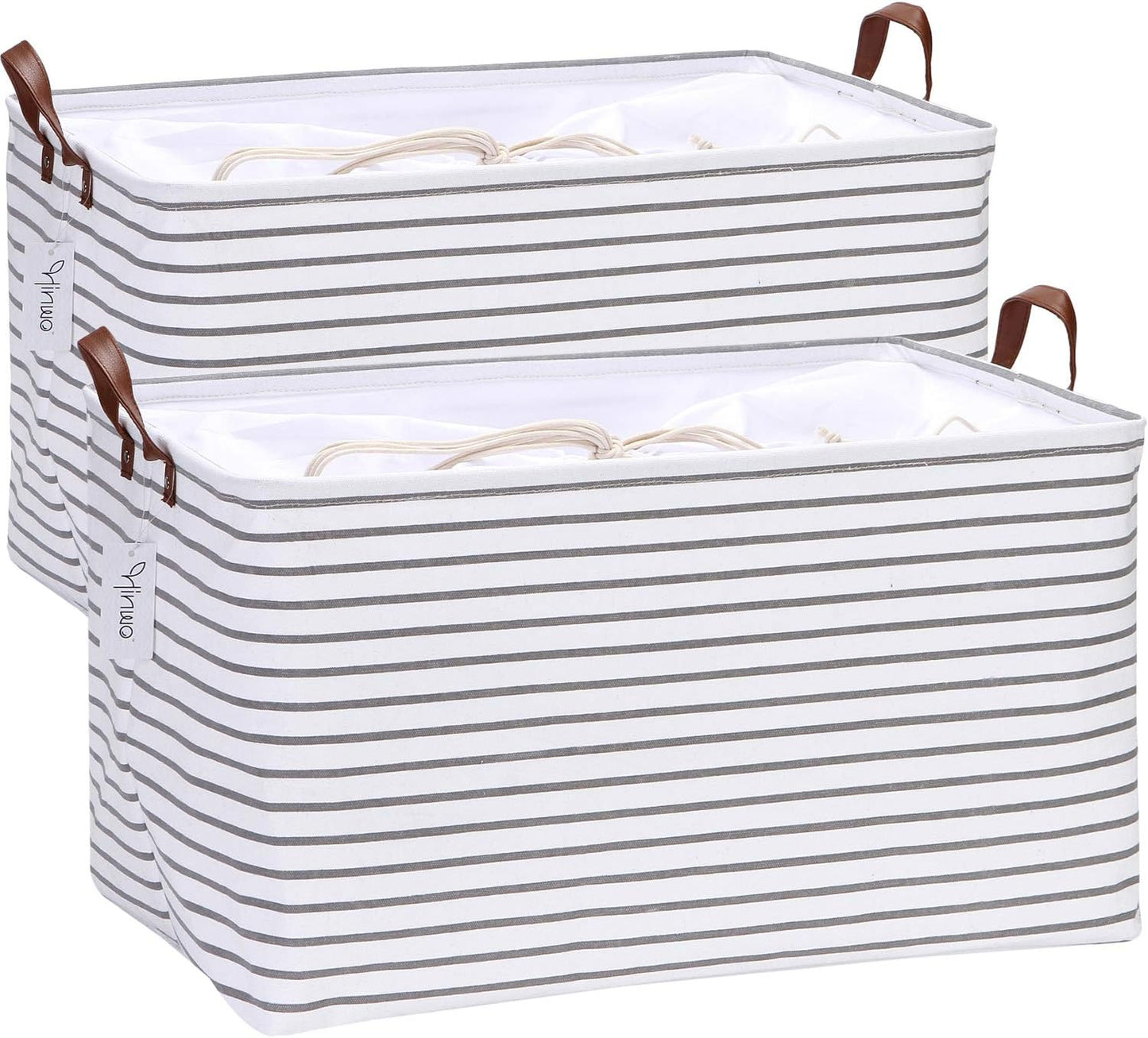 Hinwo 6-Pack Small Canvas Fabric Storage Baskets Set with Handles, Open Storage Bins, Cube Storage Organizer, Shelf Organizer Bins for Closet, 7.9L, 12 x 8 x 5 Inches, Grey Stripe