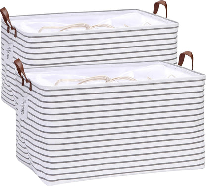 Hinwo 6-Pack Small Canvas Fabric Storage Baskets Set with Handles, Open Storage Bins, Cube Storage Organizer, Shelf Organizer Bins for Closet, 7.9L, 12 x 8 x 5 Inches, Grey Stripe
