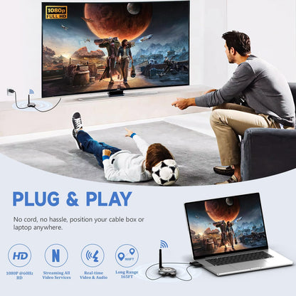 AIMIBO Wireless HDMI Transmitter and 4 Receivers, 5.8G @60Hz, Plug & Play HDMI Wireless Multiple TVs Extender for Streaming Video/Audio from Laptop, Camera, TV Box to TVs, Projectors, Monitors -165FT