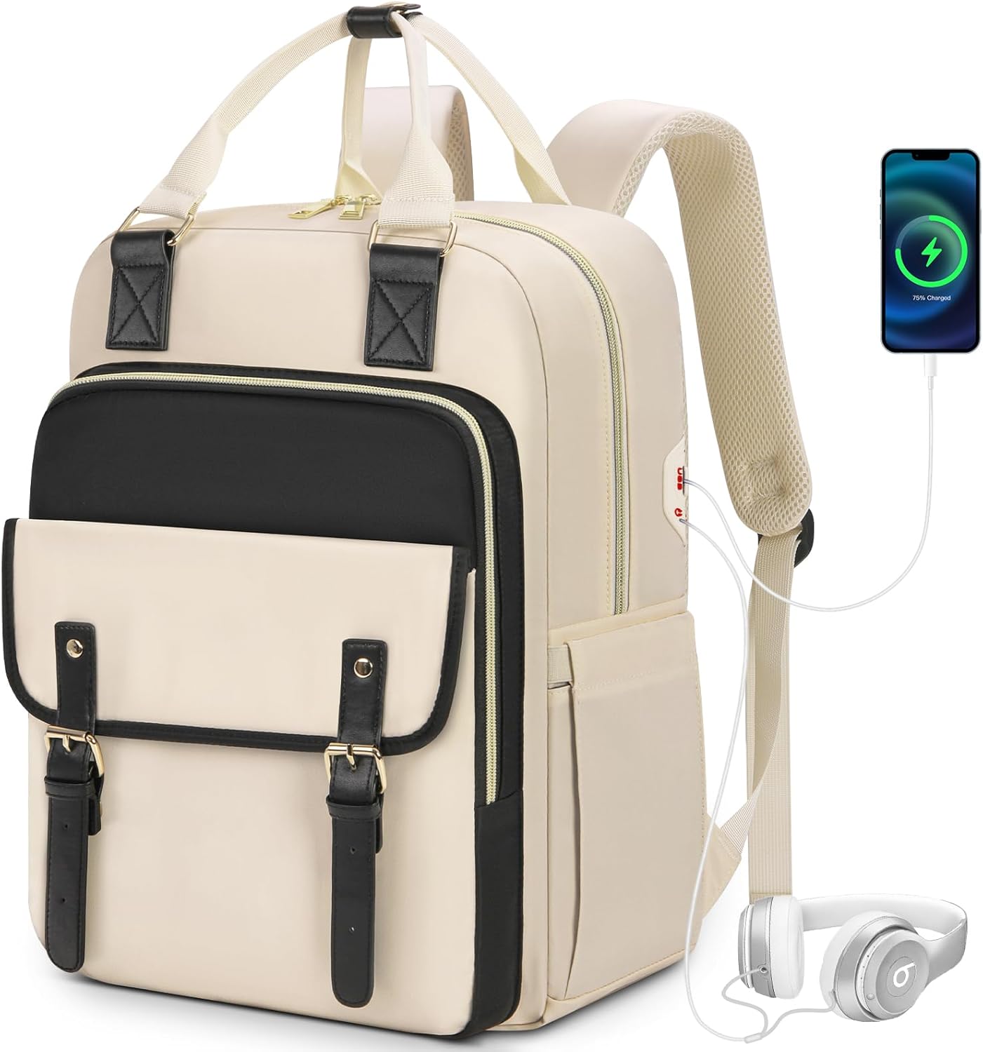 RAINSMORE Laptop Backpack 15.6 Inch for Women Large Travel Backpack with USB Charging Port Water Resistant