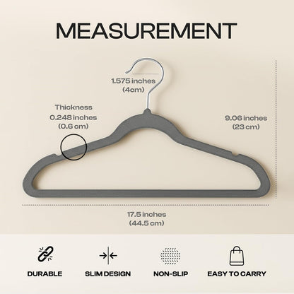 Utopia Home Velvet Hangers 50 Pack, Heavy Duty, Non-Slip, Space Saving Felt Clothes Hangers with 360° Hook & Notches (Grey)