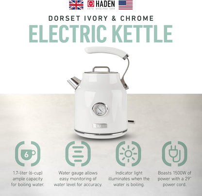 Haden Dorset 75070 Retro Stainless Steel Tea Kettle, 1500W Hot Water Kettle Electric Kettles for Boiling Water, 1.7L Black/Copper Electric Tea Kettles Automatic Shut Off, Boil-Dry Protection Tea Pots