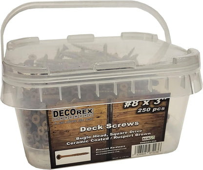 #8 x 3" Deck Screws | Square Drive | Bugle Head | Brown Ruspert | 100pcs Box