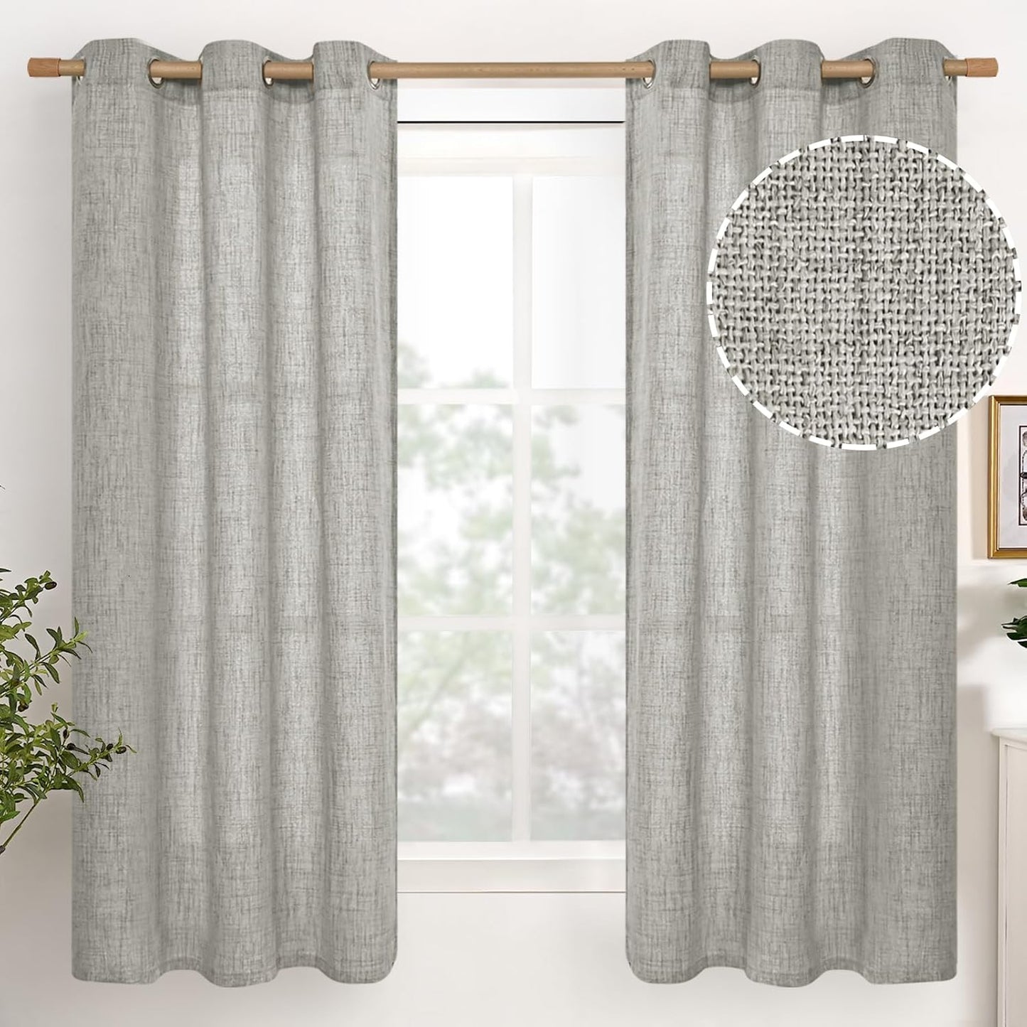 YoungsTex Natural Linen Curtains 84 Inch Long for Living Room Bedroom Grommet Top Light Filtering Privacy Linen Textured Window Semi Sheer Drapes, 2 Panels, 52x84 Inch, Natural