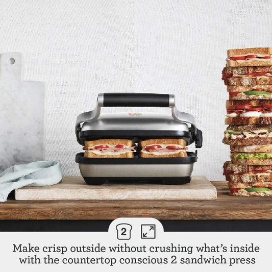 Breville the Perfect Press, Sandwich Maker, Panini Press, BSG600BSS, Brushed Stainless Steel 12.5 x 5 x 11.5 inches - PuriLite