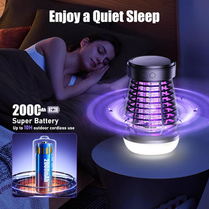 Bug Zapper Outdoor, Electric Mosquito Zapper 2 in 1 Bug Zapper Indoor with 2000mAh Battery & LED Night Light, Fly Traps Outdoor, 2000V Electric Fly Zapper for Home, Patio, Backyard (Matte Black)