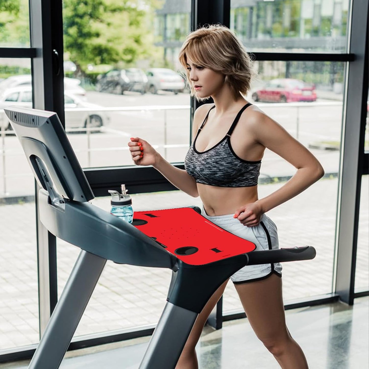 Universal Treadmill Desk Attachment Laptop Holder Ergonomic Platform Tray with Cup Tablet Holder Cooling Holes Provide Good Ventilation, Laptop Stand for Treadmill (Black)