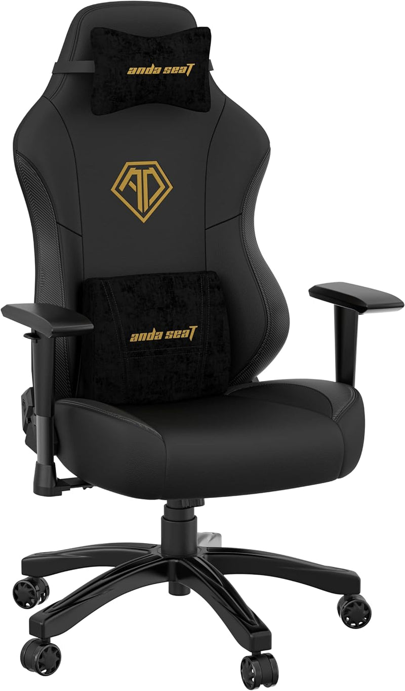 Anda Seat Phantom 3 Gaming Chairs for Adults - Large Ergonomic Computer Chair with Lumbar Support, Comfortable Leather Video Game Chairs with Headrest - Black Gold Recliner Desk Gaming Office Chair