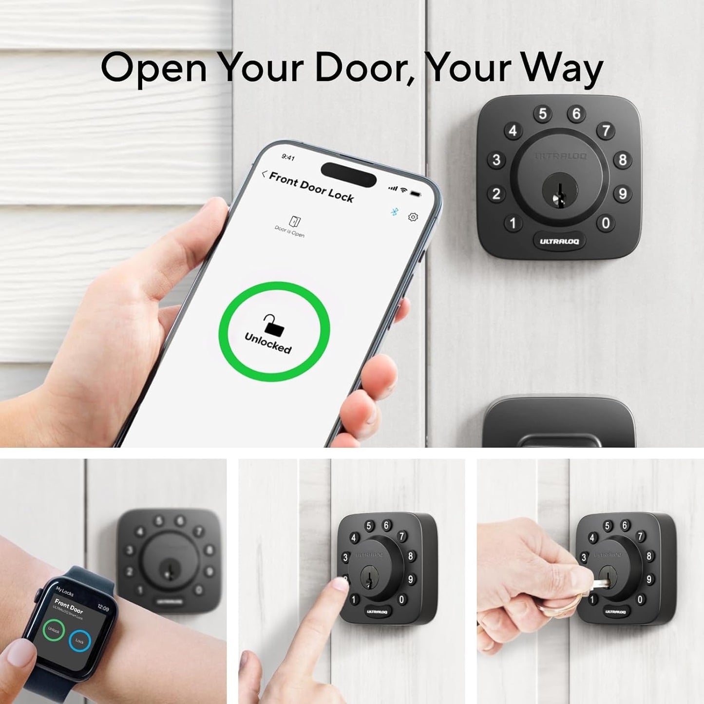 ULTRALOQ U-Bolt Smart Lock + WiFi Bridge, 5-in-1 Keyless Entry Door Lock with WiFi, Bluetooth, App and Keypad, Smart Deadbolt Lock Front Door, ANSI Grade 1 Certified, 1Year Battery, Satin Nickel