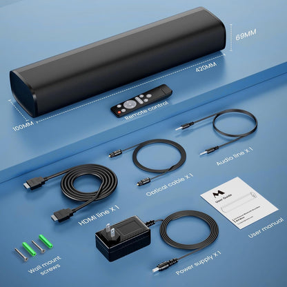 MZEIBO 50W Mini TV Sound Bar, Bluetooth Sound Bar with ARC/Optical/AUX, Compact Surround Sound System for Smart TVs, PCs, Projectors & Gaming