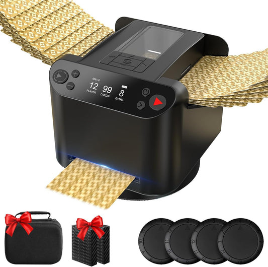 Automatic Card Shuffler and Dealer Set with 2 Decks of Playing Cards and Carrying Bag, 3-in-1 Rechargeable Card Shuffler Machine with 4 Remotes, 360°/180° Deal, Supports 12 Players