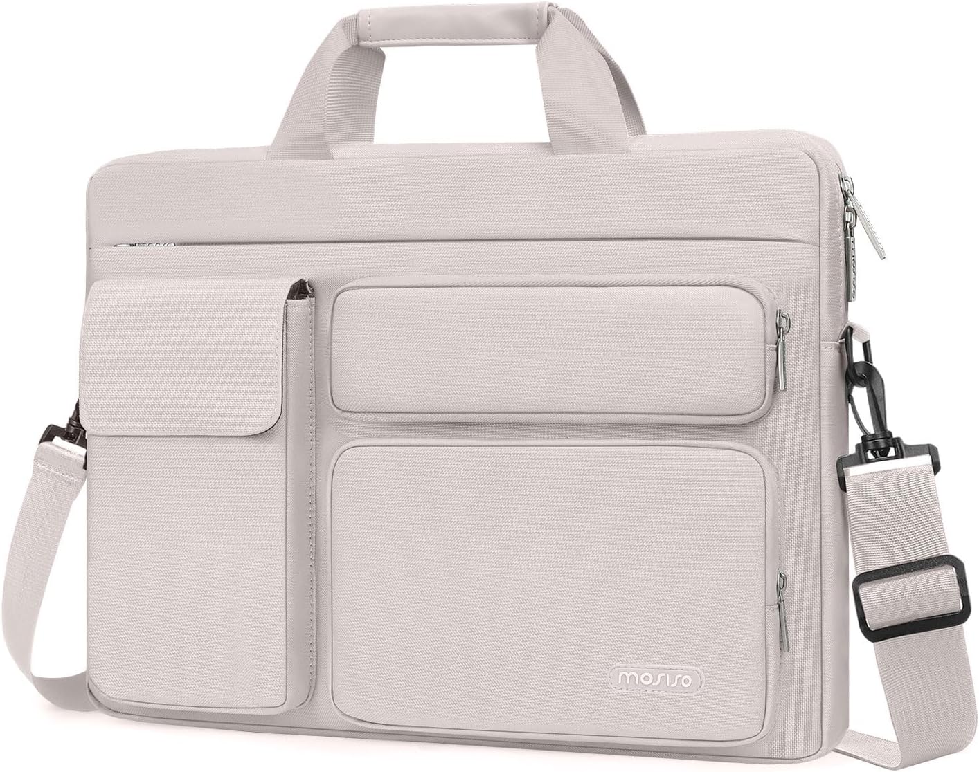 MOSISO Laptop Bag 16 inch, 15-15.6 inch Computer Shoulder Bag Compatible with MacBook Air 15 M4 M3 M2/Pro 16 M4 M3 M2 M1, Notebook &2 Raised&1 Flapover&1 Horizontal Pocket&Handle&Belt, Pink - PuriLite