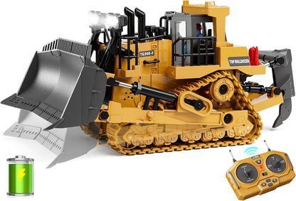 Remote Control Bulldozer Toy for Kids – 9-Channel RC Construction Vehicle with Metal Blade, Lights & Sound, 1:20 Scale Alloy Dozer for Boys Ages 3+, Rechargeable - PuriLite