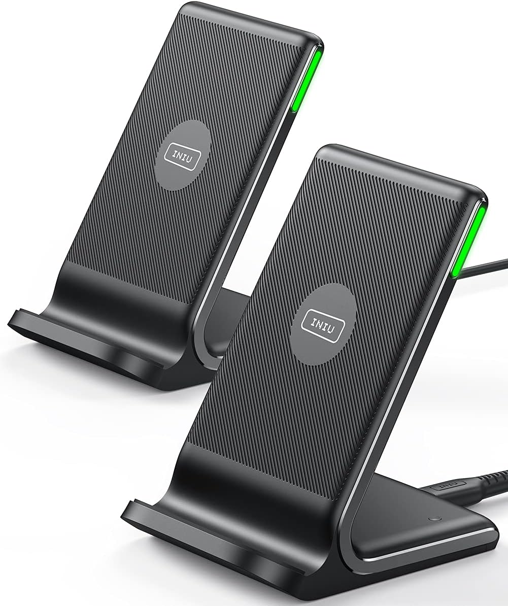 INIU Wireless Charger Station, 15W Fast Qi-Certified Wireless Charging Stand for Official and Home Compatible with iPhone 16 15 14 13 12 Pro XS Samsung Galaxy S23 S22 S21 Note 20 Google etc