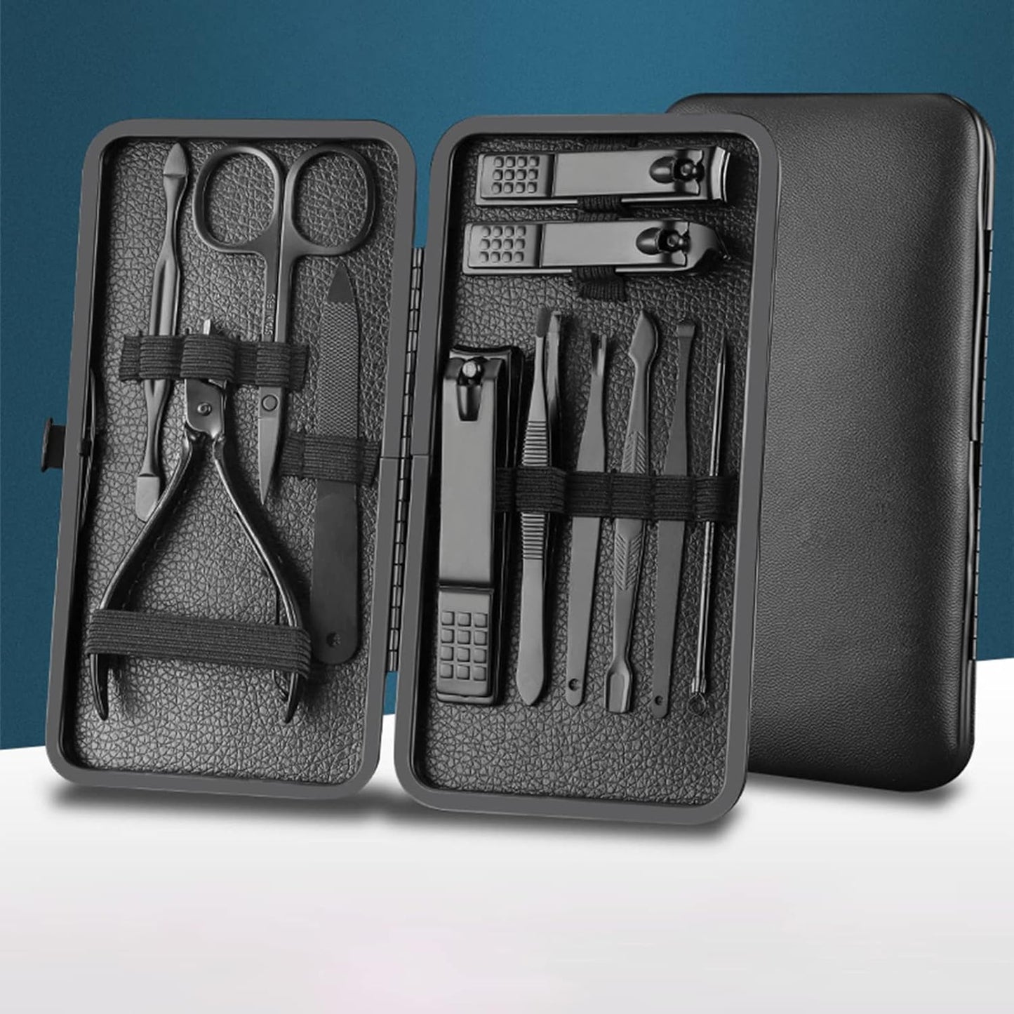 Manicure Set Nail Clippers Pedicure Kit -7PCS Stainless Steel Manicure Kit, Professional Grooming Kits, Nail Care Tools with Luxurious Travel Leather Case Gift Box (7, Black)