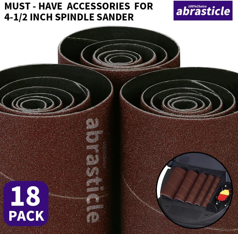 18 Pack Spindle Sander Sleeves, Sanding Sleeves for Oscillating Sander, 80 150 240 Assorted Grit Sandpaper, 4-1/2" Length, 1/2",3/4",1",1-1/2", 2", 3" Diameter