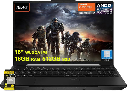 ASUS TUF Gaming A16 Laptop 16" WUXGA 165Hz 100% sRGB AMD 8-core Ryzen 7 7735HS 16GB DDR5 512GB SSD Radeon RX 7700S (>RTX4060) Backlit USB4 AI Noise Cancelation Win11Pro w/ICP Accessory