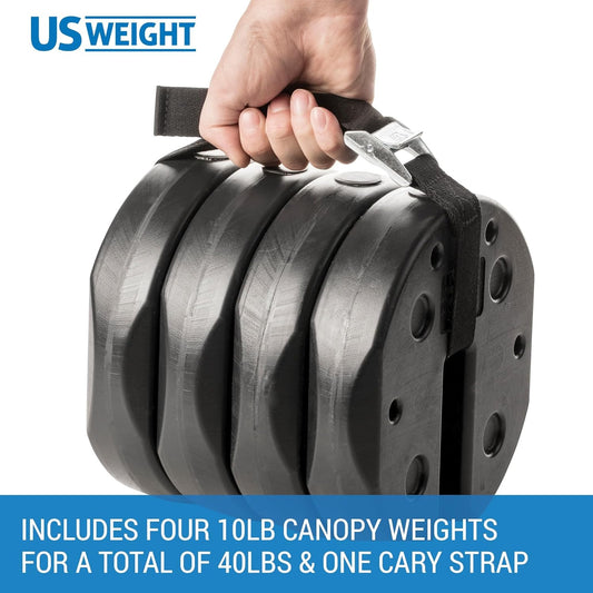 US Weight 40 Pound Canopy Weight Set of 4 and Carry Strap with No-Pinch Design - Easy Installation and Removal to Secure Tents, Canopies, and Umbrellas at Outdoor Events - PuriLite