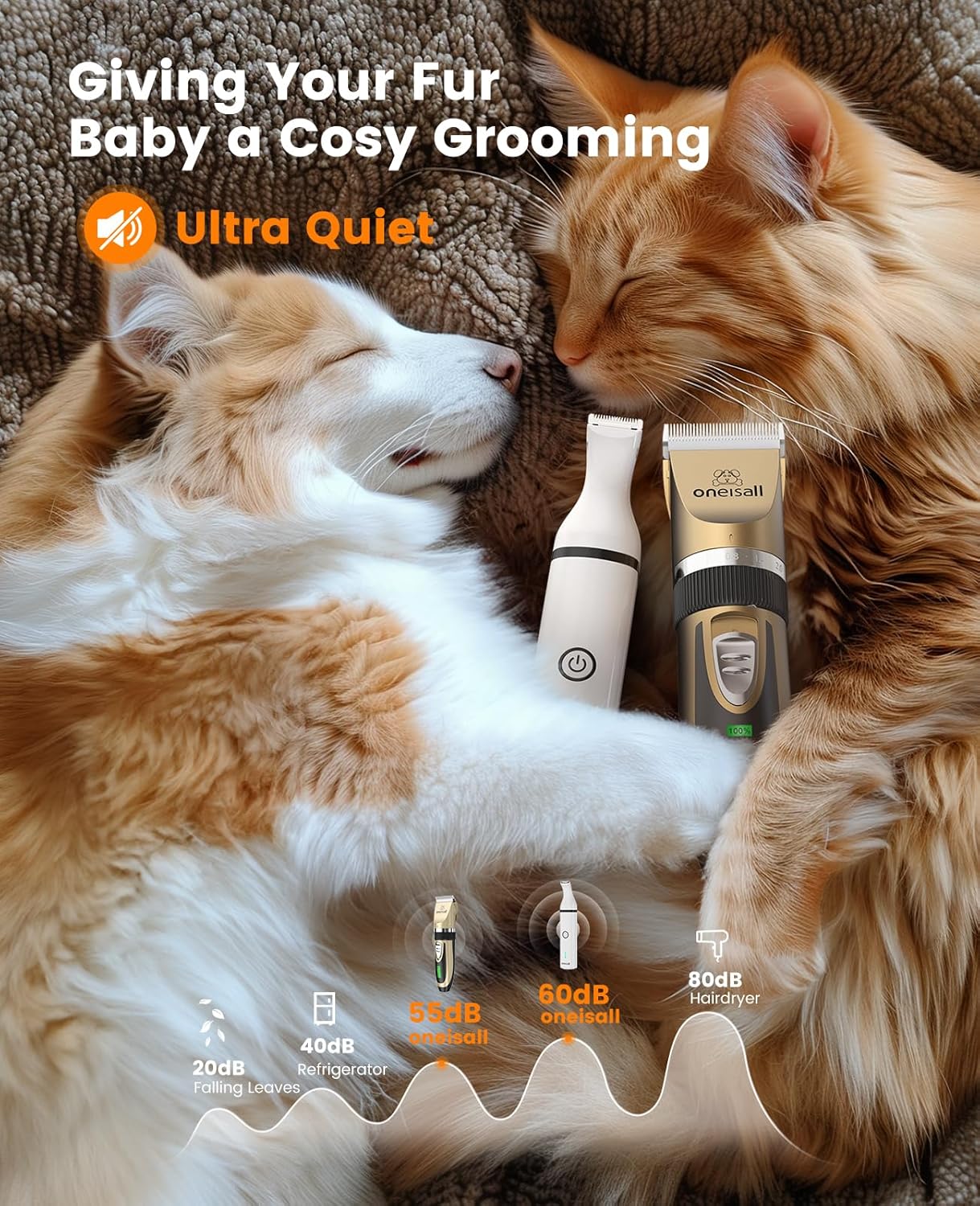 oneisall Dog Clippers and Dog Paw Trimmer Kit 2 in 1 Low Noise Cordless Dog Clippers for Grooming Pet Hair Trimmers for Small and Large Dogs Cats Animals