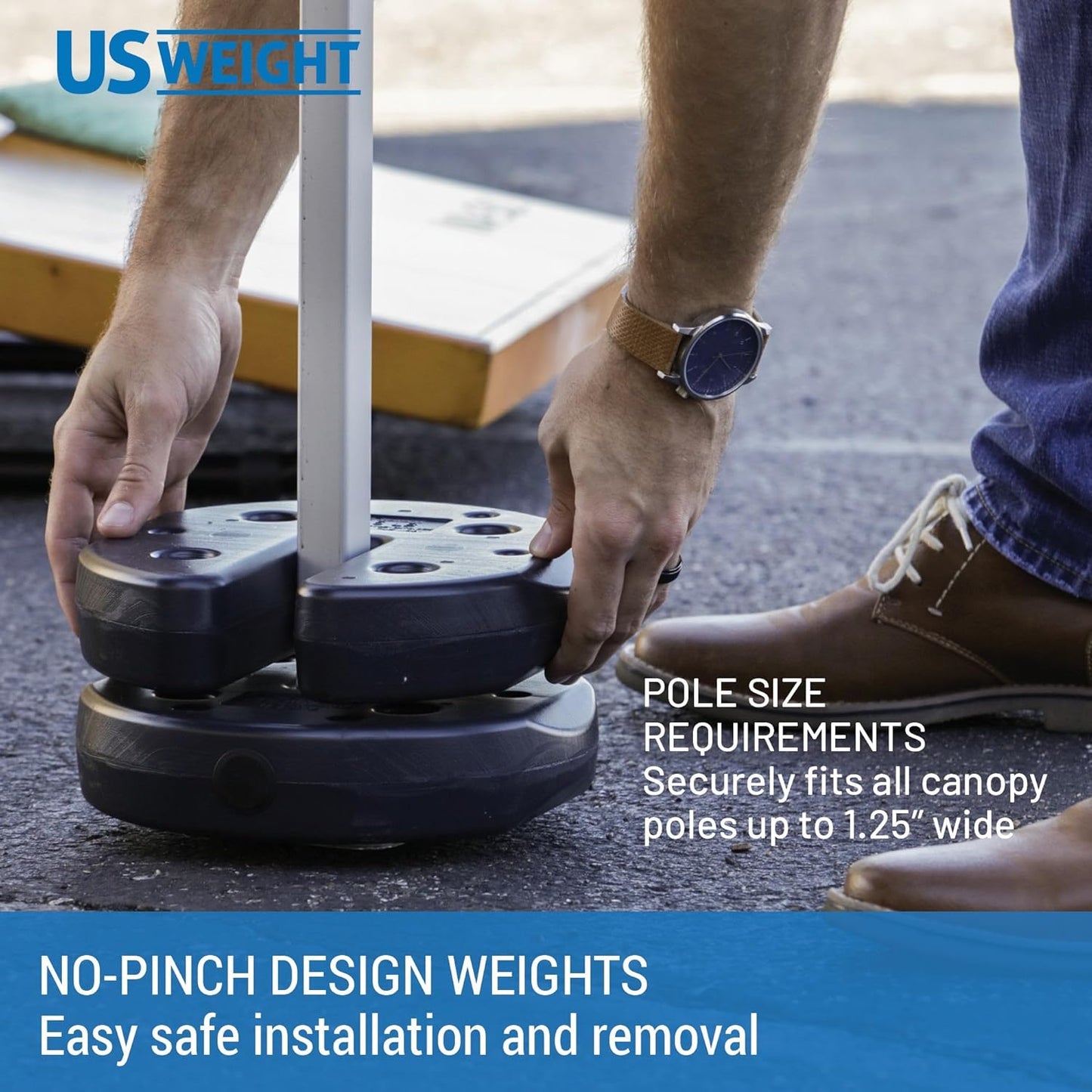 US Weight 40 Pound Canopy Weight Set of 4 and Carry Strap with No-Pinch Design - Easy Installation and Removal to Secure Tents, Canopies, and Umbrellas at Outdoor Events