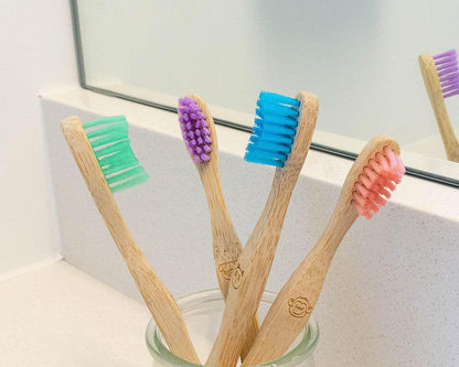 KIDS Bamboo Toothbrush, 4 Pack, Fun Animals, Eco Friendly & Natural, BPA Free, Wooden Toothbrushes, Zero Waste Products, Organic, Vegan, Tooth Brush, Non Plastic, Environmental