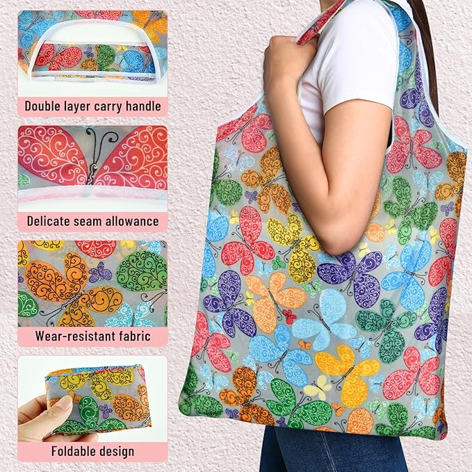 FEPITO Reusable Grocery Bags Shopping Bags 50LBS Foldable Fashion Bags Waterproof Nylon Reusable Grocery Bags