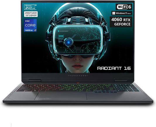 Thunderobot Radiant 16 4060 Gaming Laptop, 16" 2.5K QHD+ 240Hz Display, Intel Core i7-14650HX, GeForce RTX 4060, 32GB DDR5 RAM, 1TB PCIe SSD, RGB Backlit Keyboard, Wi-Fi 6, Windows 11 Home, Gray