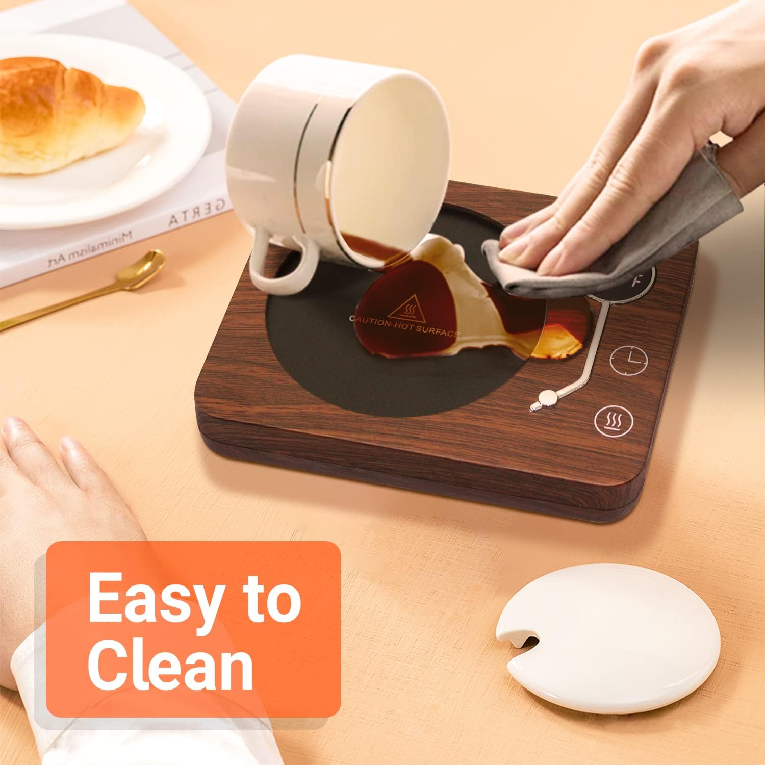 Smart Coffee Mug Warmer for Desk with 3 Temperature Settings, Electric Beverage Warmer with Auto Shut Off and Timer, Wood Grain Cup Warmer for Coffee, Tea, and Milk - PuriLite