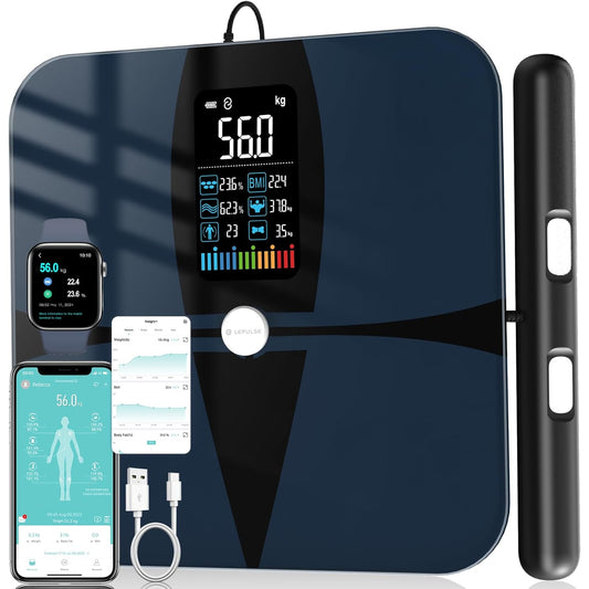 Body Fat Scale, Lepulse 8 Electrodes Weighing Scale for Body Weight Fat Percentage, Large Display Bathroom Scale Digital, Precision Smart Scale & Body Analyzer, 20 Body Composition Scale with Report