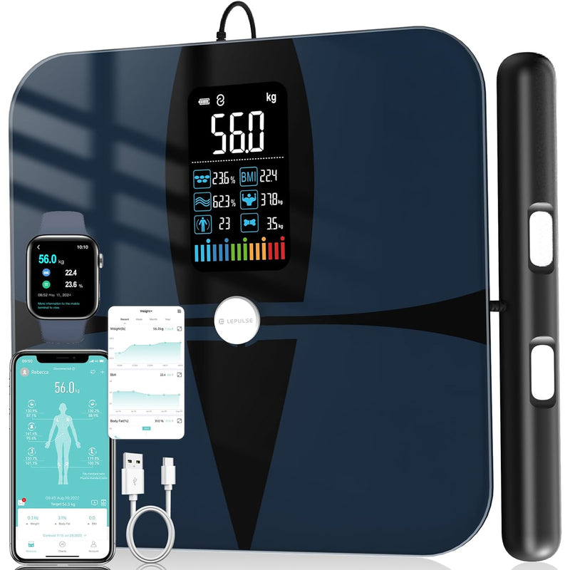 Body Fat Scale, Lepulse 8 Electrodes Weighing Scale for Body Weight Fat Percentage, Large Display Bathroom Scale Digital, Precision Smart Scale & Body Analyzer, 20 Body Composition Scale with Report