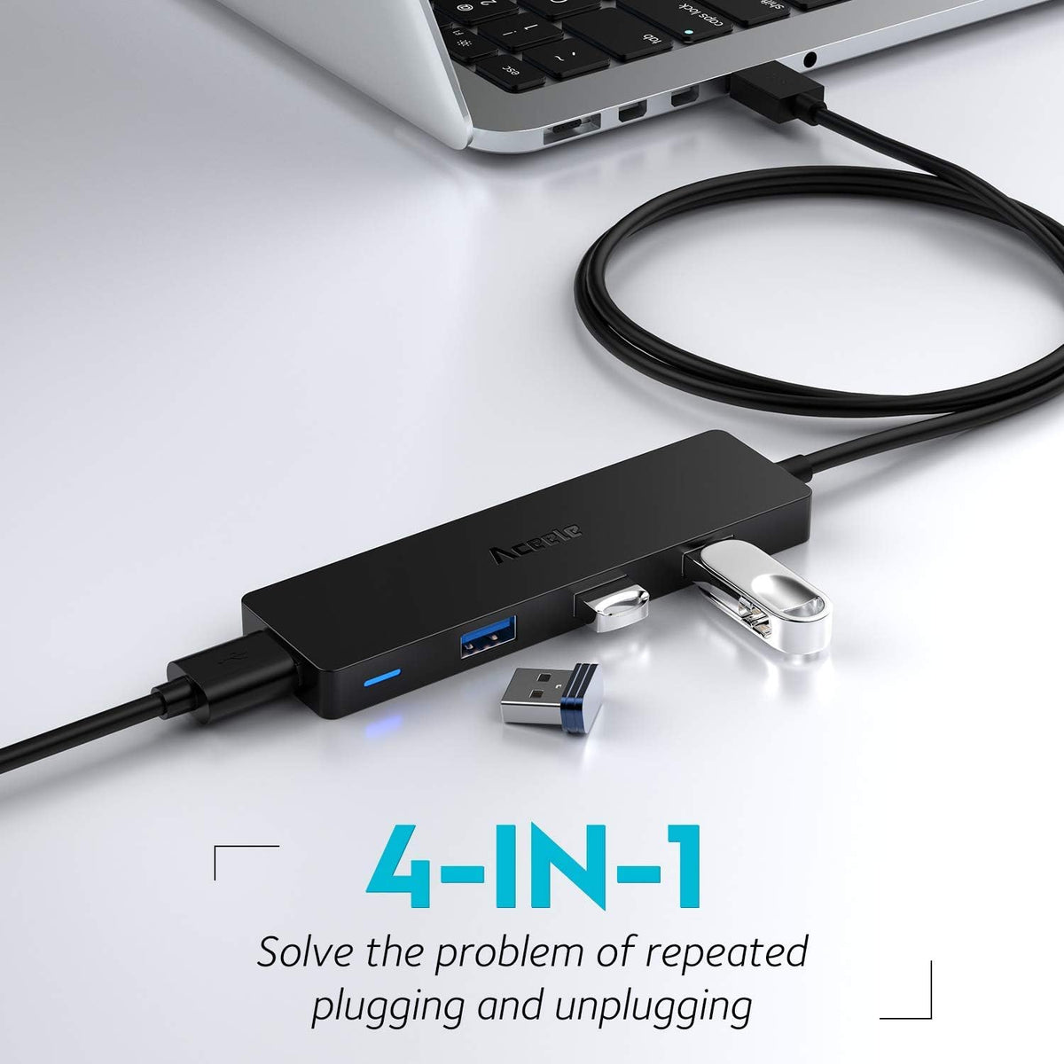 USB 3.0 Hub with 4-Port Splitter and Long Extension Cable, Slim Multip ...