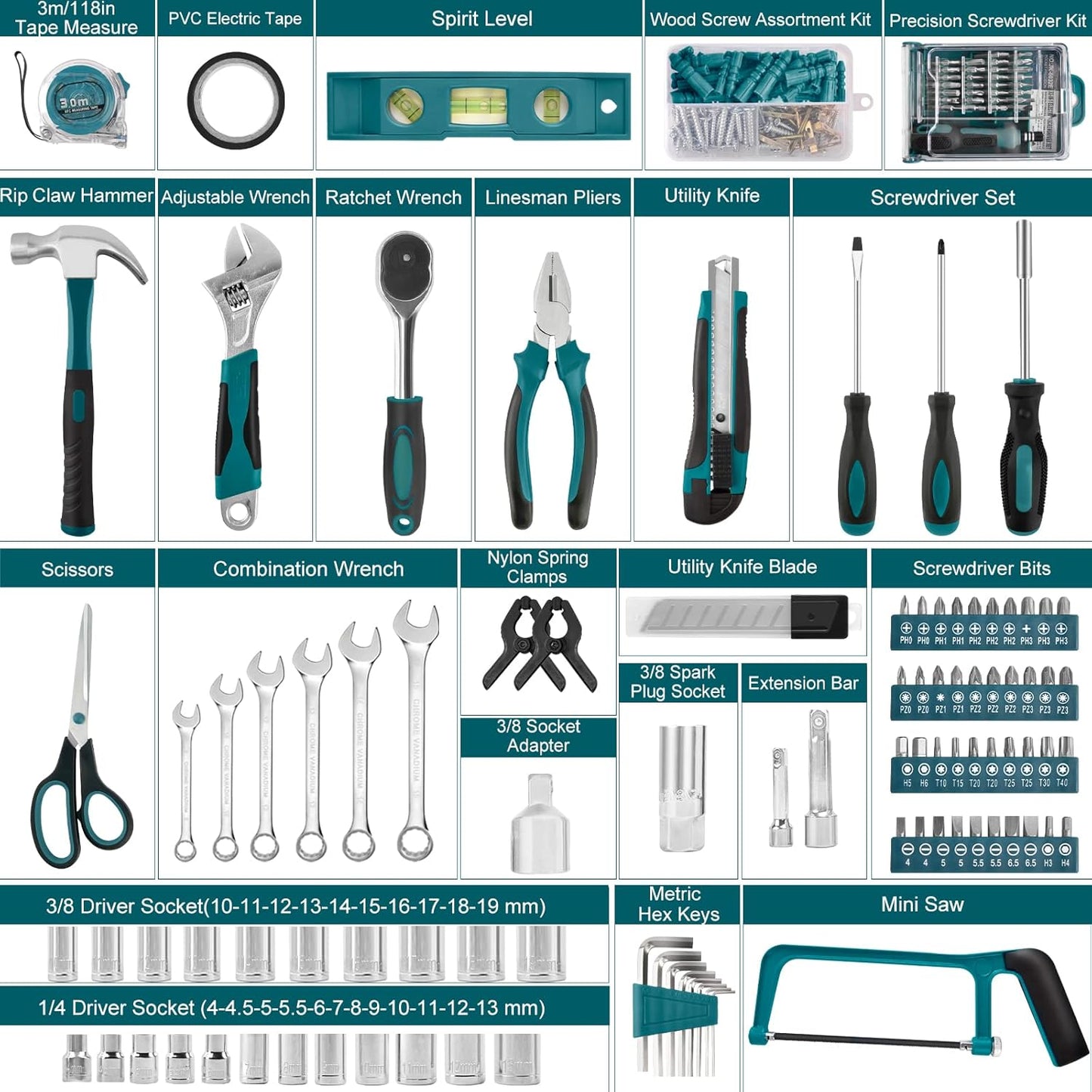 Sundpey 257-Piece Home Tool Kit – Complete Household Repair Tool Set with Ratchet, Screwdriver, Socket Set & Portable Storage Case - PuriLite